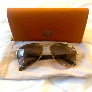 Tory Burch tortoiseshell aviators with case